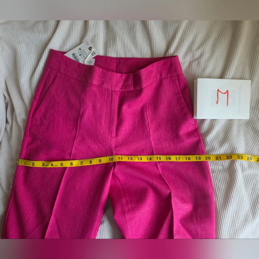 Zara High-waisted Slim Linen Pants Fuschia ZW COllection Bnwt